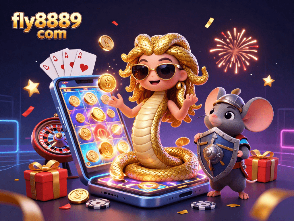Experience thrilling gaming action with fly8889 com, featuring vibrant characters and dynamic casino elements.
