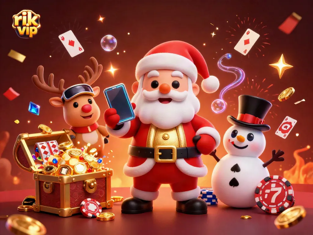 Experience the exciting world of rik vip slots with Santa Claus, a reindeer dealer, and a poker chip snowman.