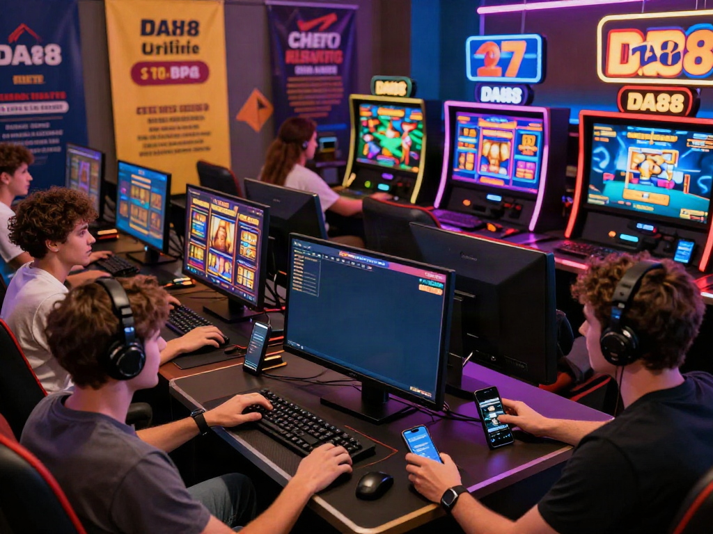 DA88 online gaming platform showcasing diverse players experiencing exciting slot games with colorful graphics.