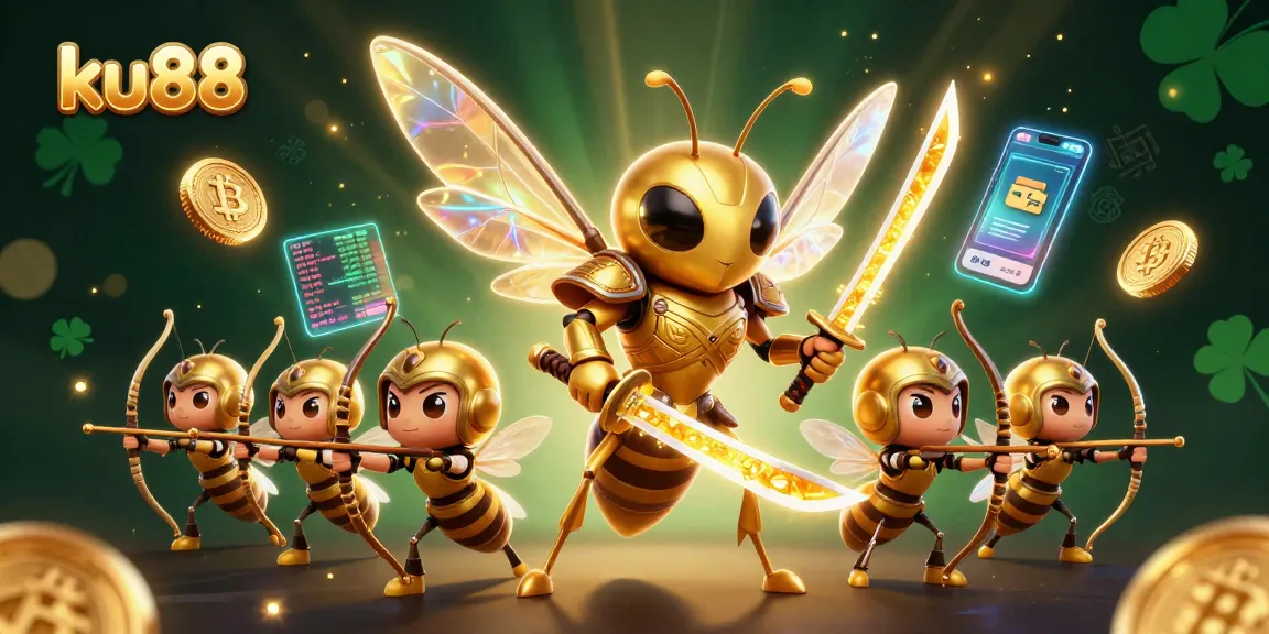 Engage with ku88’s vibrant 3D casino illustration featuring unique characters and crypto elements.