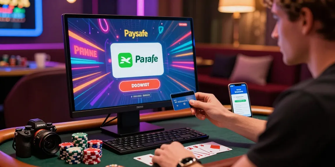 Spieler, der eine Paysafe Card für Einzahlungen im Casino nutzt und die aufregende Online-Spielatmosphäre genießt
