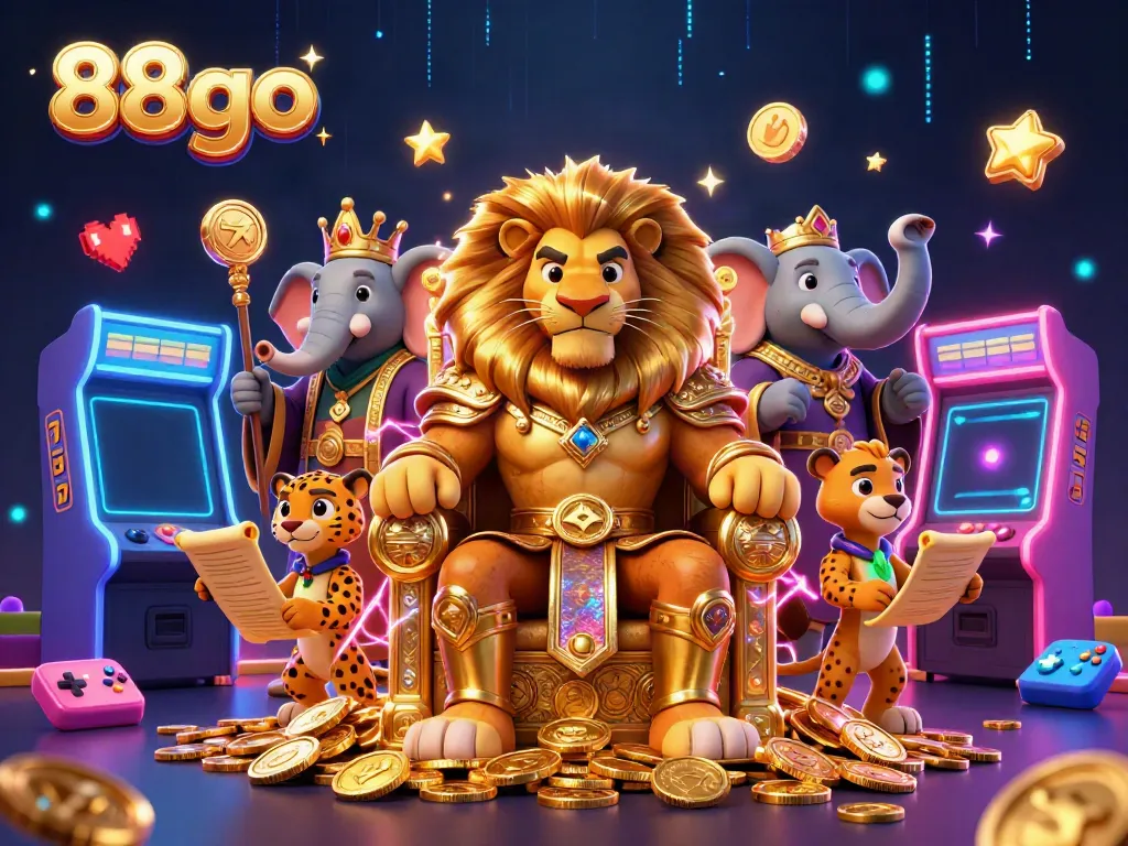 Experience exciting slots and games with the 88go king in a vibrant casino-themed illustration.