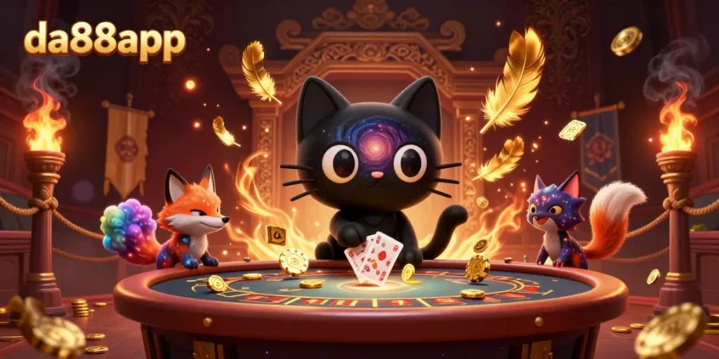 Engage in thrilling bets at da88app with colorful characters at an extravagant cosmic casino.