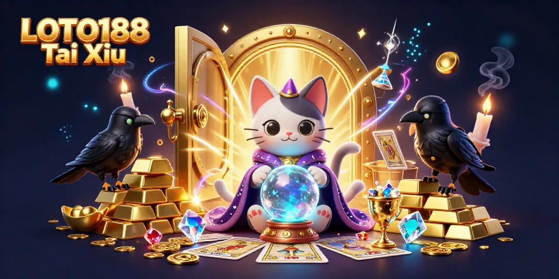 Engage in LOTO188 Tai Xiu gaming depicted with mystical characters and treasure in a vibrant setting.