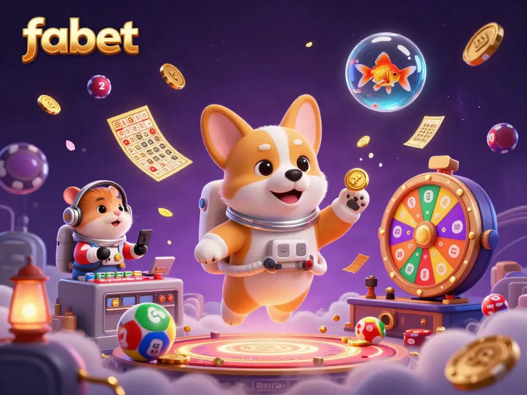 Experience the thrill of fabet with a cartoon astronaut corgi and casino elements in a space setting.