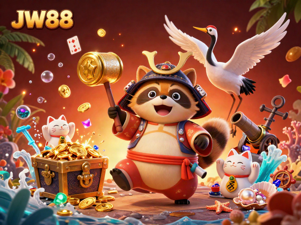 Experience the vibrant JW88 casino world, featuring playful characters and dynamic gaming elements, capturing the essence of fun and fortune.