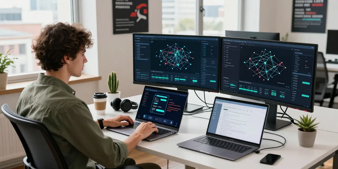 快连 user in a modern tech workspace optimizing network connections, showcasing productivity and advanced analytics.