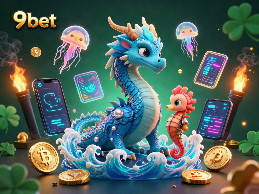 Experience the excitement of 9bet with a vibrant scene depicting crypto-themed gambling elements.