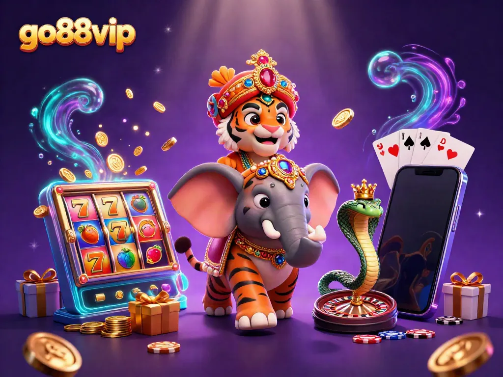 Experience thrilling wins with go88vip in a vibrant casino scene featuring a maharaja and elephant.