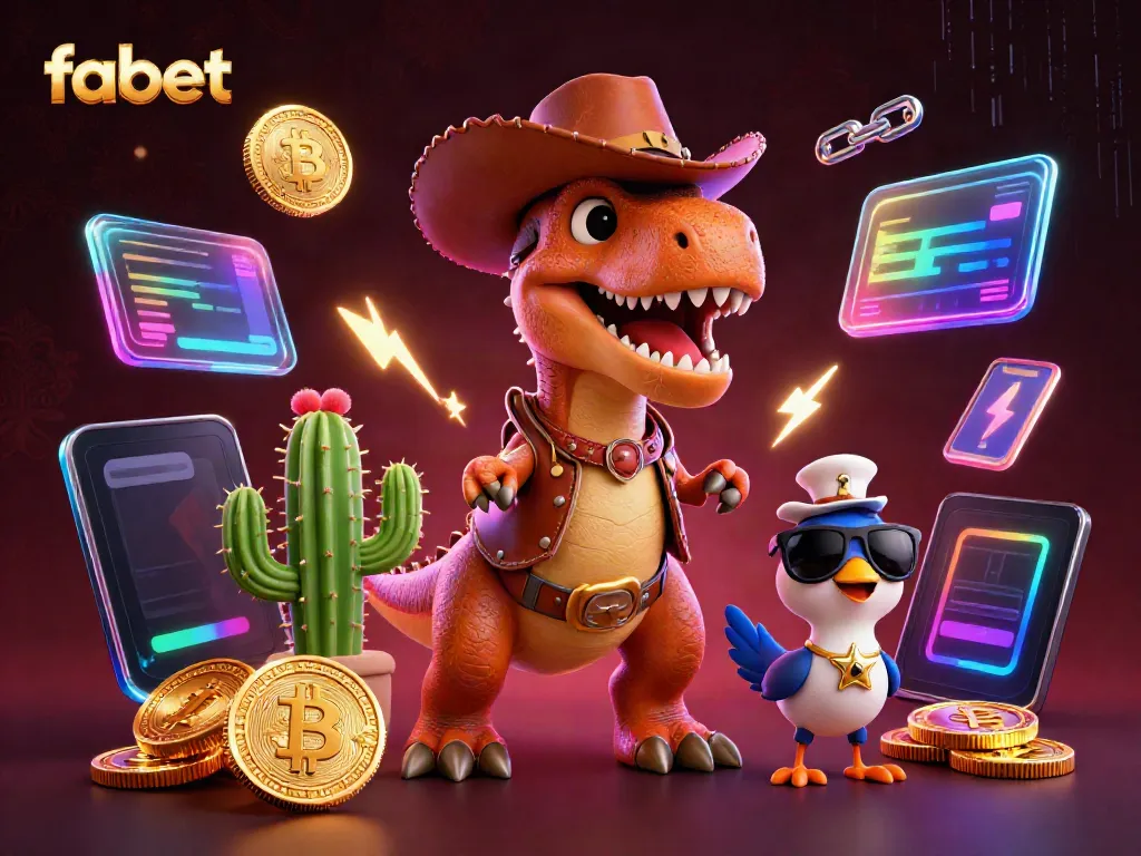 Engage in exciting gameplay with fabet, displayed through vibrant 3D character dynamics and crypto elements.