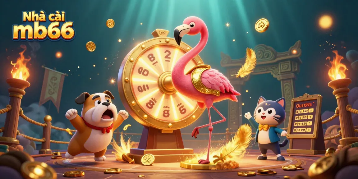 Engage with Nhà cái mb66 by spinning the golden prize wheel in an action-packed casino scene.