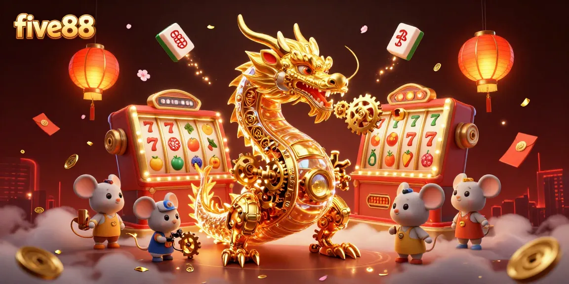 Win big with five88 as the golden dragon breathes enchanting gears in a vibrant casino atmosphere.